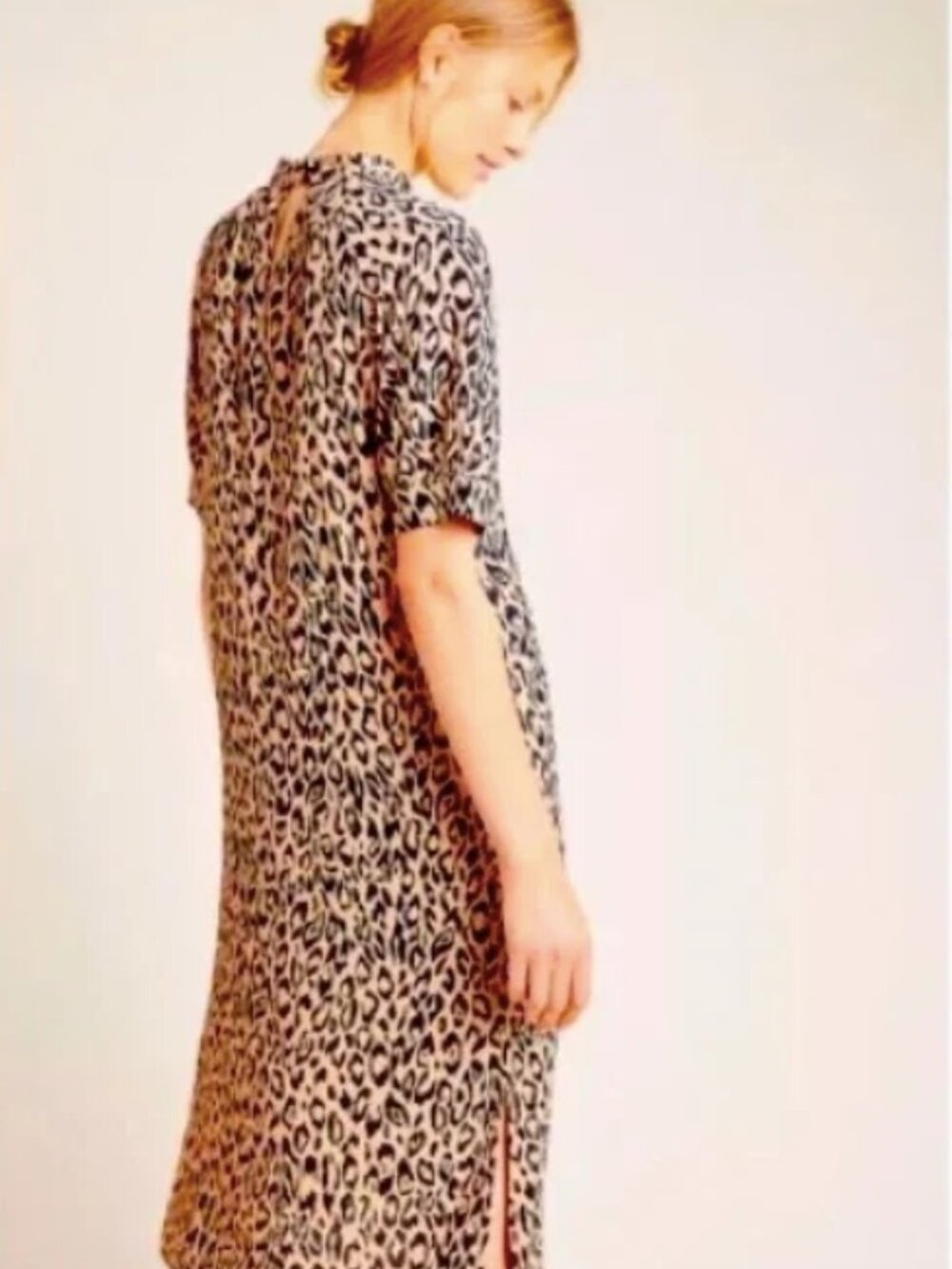 Anthropologie MacKenzie Dress Animal Print Leopard Midi Short Sleeve Brown Large - Picture 7 of 10